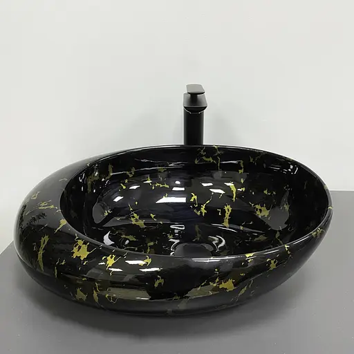 Умивальник VBI Riccia black marmo glossy накладний VBI-017201, Чорний - фото 4