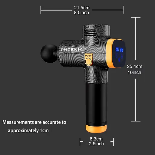 Массажный ударный пистолет триггерных точек Phoenix A2 (4 насадки) сенсорный Черный - фото 3
