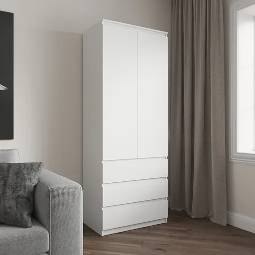 Шафа для одягу Vays R-16, 3 шухляди, полиці, без ручок, ЛДСП, 80×50×211 см – для спальні, вітальні, передпокою