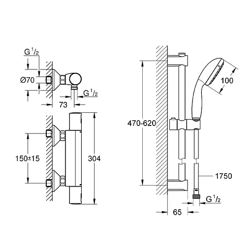 Смеситель термостатический для душа Grohe QuickFix Start Black UA303908T1, Черный матовый - фото 2