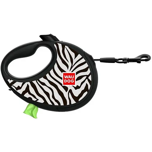Повідець-рулетка для собак Waudog R-leash з контейнером для пакетів, малюнок "Зебра", світловідбивна стрічка, L - фото 3