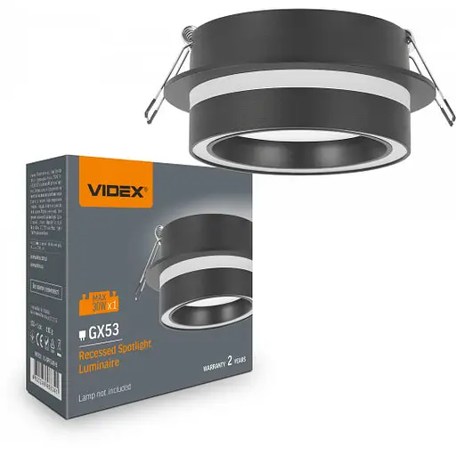 Світильник Videx під лампу GX53 врізний Чорний (VL-SPF34R-B) - фото 1