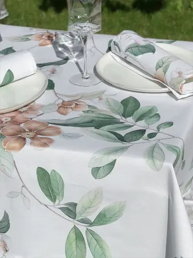 Водоотталкивающая Скатерть с 3D принтом Яблоневый цвет 220х140 см (+ 4 салфетки 30х40) Белый - фото 10