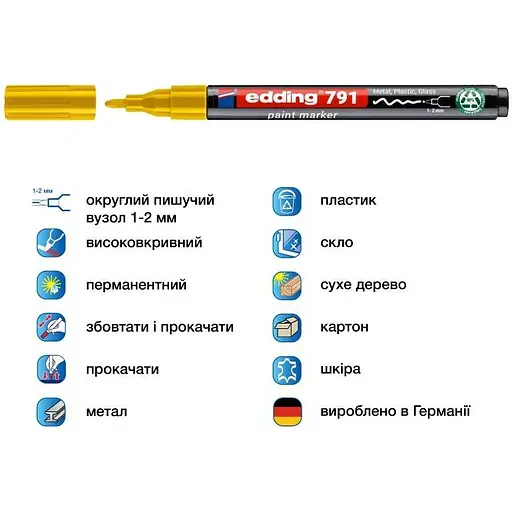 Маркер Edding Paint e-791 1-2 мм круглий жовтий (e-791/05n) - фото 2