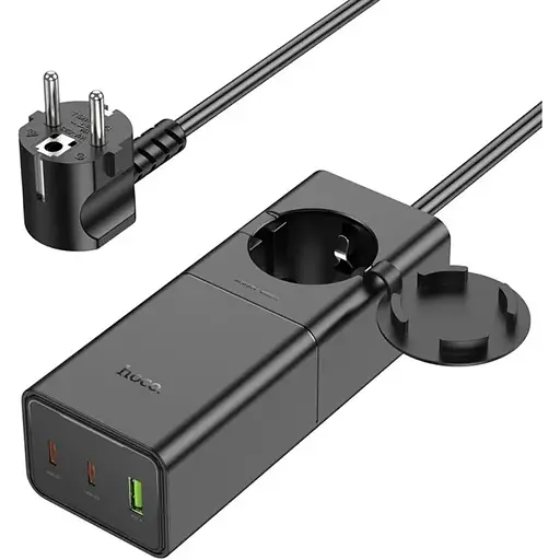 Сетевое зарядное устройство удлинитель Hoco NS4 USB/2 Type-C PD 65W черный - фото 1