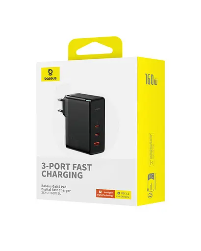 Зарядний пристрій блок і кабель 240W Baseus GaN 5 Pro 160 W 1U+2C (P10110825113-00) чорний - фото 4