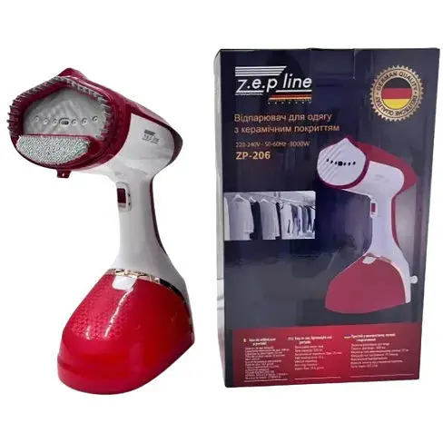 Ручний вертикальний відпарювач Zepline ZP-206 з керамічним покриттям 3000 Вт для одягу 4500 мл Червоний - фото 1