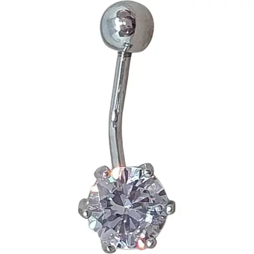 Серебряная серьга для пирсинга пупка Umax с фианитом. 7032U