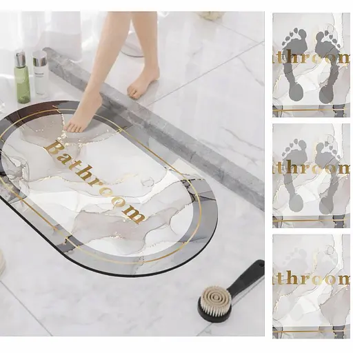 Суперпоглощающий Диатомитовый Коврик Aquarius для ванной 50х80 см Овал Светло-Серый Мрамор - фото 3