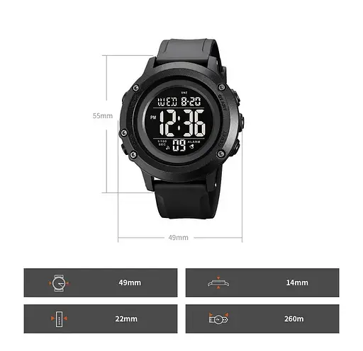 Чоловічий спортивний годинник Skmei 1966 (Чорний з чорним циферблатом) - фото 5