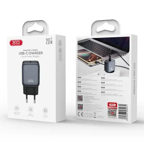Мережевий зарядний пристрій XO L153(EU)PD20W 1USB-C fast charger Чорний - фото 2