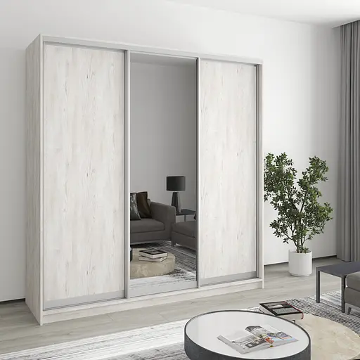 Шкаф-купе трехдверный MebelStar Стандарт AL 2ДСП/Зеркало 200x60x240 см Аляска серый (MBS-1567)