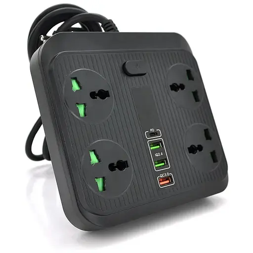 Мережевий фільтр TB-Т18, 4 розетки + 2 USB + PD, 2 м, перетин 3х0,75мм, 3000W, Black, Box