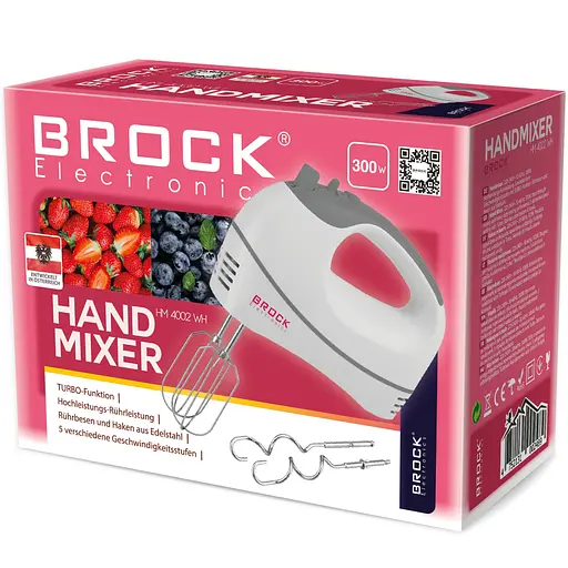 Миксер BROCK HM 4002 WH ручной 300Вт| 5 скор.| турбо режим| белый - фото 2