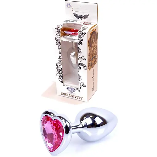Анальна пробка Boss Of Toys Boss Series - Jewellery Silver Heart Plug Pink S, BS6400044, Срібний / Яскраво-рожевий