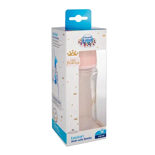 Бутылка с широким антиколиковым отверстием 240 мл "Royal baby" Canpol babies Розовая - фото 2
