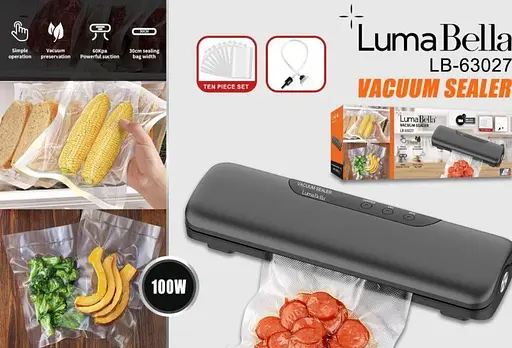 Вакууматор LumaBella LB-63027 10 пакетов и шланг для контейнеров 100 вт Черный - фото 2