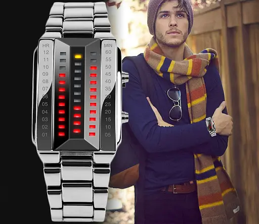 Унікальний бінарний чоловічий годинник Skmei 1035 (Сріблястий) - фото 4