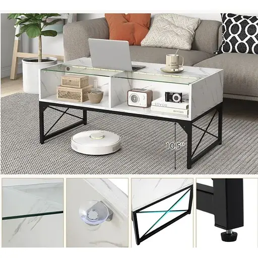 Журнальный столик Costway Moderne с подсветкой мраморный - фото 9