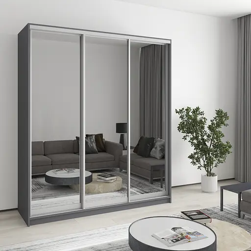 Шафа-купе тридверна MebelStar Стандарт AL 3 Дзеркала 180x45x210 см Антрацит (MBS-2974)