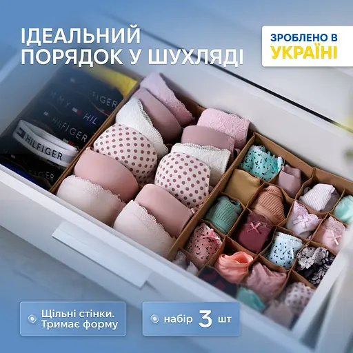 Набір органайзерів ORGANIZE  для білизни 3 шт (беж) - фото 1