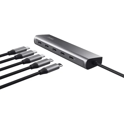 USB-Хаб Trust Halyx USB-C 5xUSB-C , Алюміній, 0.1м, сірий (25136_TRUST) - фото 6