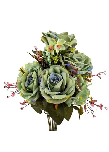 Букет “Квітковий коктейль” (7 бутонів троянд, 4 гортензії), зелений, 51 см (9207-003) Elisey  