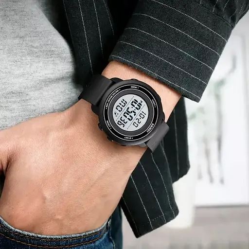 Спортивний чоловічий годинник Skmei 1736 (Чорний з білим циферблатом) - фото 5