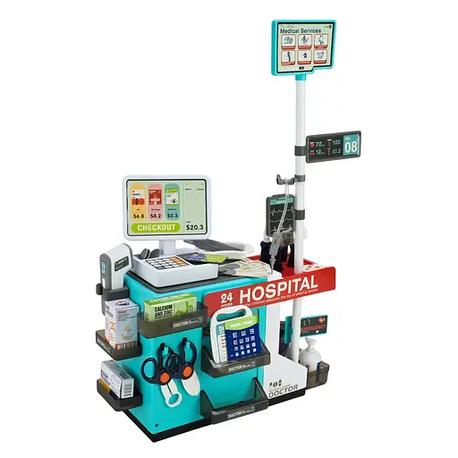 Набір лікаря 660-95 49 елементів, стетоскоп, термометр, касовий апарат, звук, світло, інструменти, в коробці (6990891401700) - фото 3