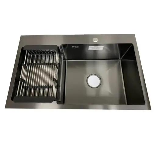 Мийка кухонна Kraft Handmade HS7848 AR права + кошик 780х480х230х3 мм Чорний 30412 - фото 1