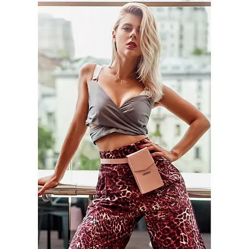 Вертикальна жіноча шкіряна сумка Mini рожева поясна / кроссбоді - фото 8