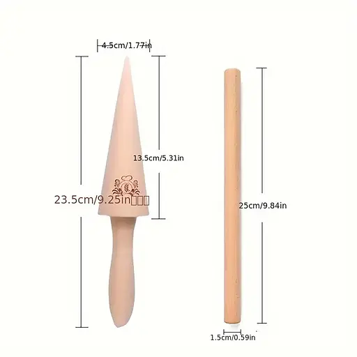 Дерев'яна форма-конус та паличка для згортання вафель та трубочок надання форми вафельним ріжкам 87911 - фото 4