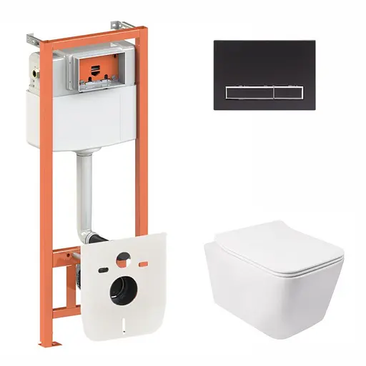 Набор Qtap инсталляция 3 в 1 Nest QT0133M425 с панелью смыва линейной QT0111M08V1091MB + унитаз с сиденьем Crow QT05335170W, Белый - фото 1