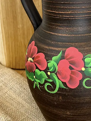 Глек керамічний (глиняний) різьблений з ручкою Мак 2.5 л - фото 3