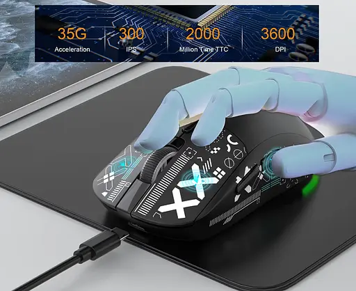 Компьютерная мышь HYSJ Т90 беспроводная бесшумная с аккумулятором 2,4G+Bluetooth Black - фото 11