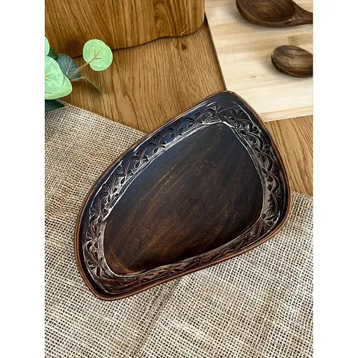 Блюдо овальне керамічне (глиняне) різьблене 1 л Ангоб - фото 2