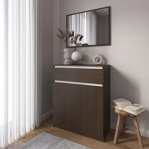 Комод тумба Vays R-23 Венге Темний-Білі планки, з шухлядою та відділенням з полицями, без ручок, ЛДСП, 80×40×98 см - для дому, спальні, передпокою