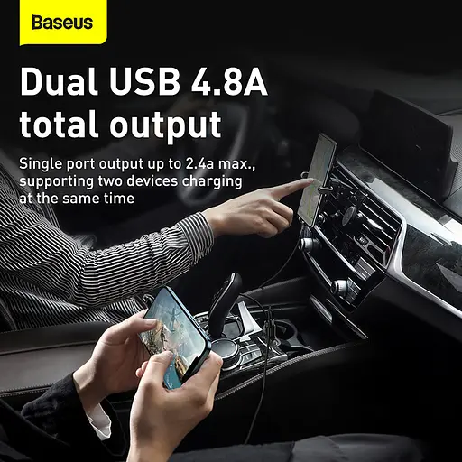 Адаптер автомобильный BASEUS Grain Pro автозарядный 2 USB 4.8 A (CCALLP-01) черный - фото 5