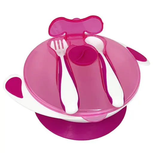 Тарелка на присоске с ложкой и вилкой MGZ-0109(Crimson) 350 мл - фото 3