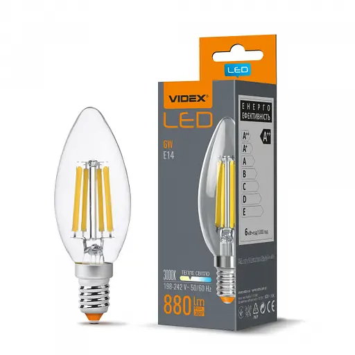 LED лампа VIDEX Filament C37F 6W E14 3000K - фото 1