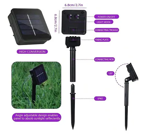 Уличная светодиодная гирлянда Sun Lamp Solar 7 м 50 LED на солнечной батарее "Молочные шары" - фото 10