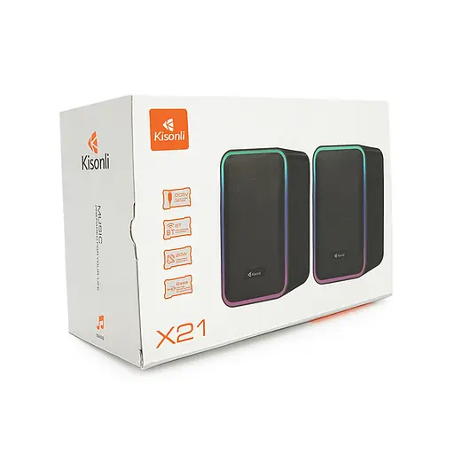 Колонки Kisonli X21B, 2x10W, USB/RGB light/BT, DC: 5V/1-2A, Black, BOX, Q15 - фото 2