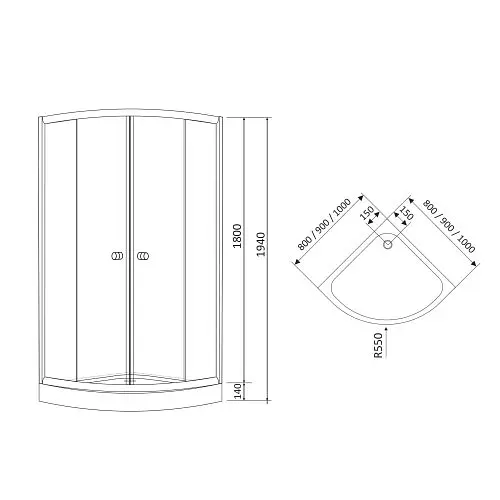 Душевая кабина угловая RJ Tulip 90x90 раздвижная стекло Linia 4 мм мелкий поддон black matt 90ВRZ081Linia, Черный матовый, интимато - фото 2