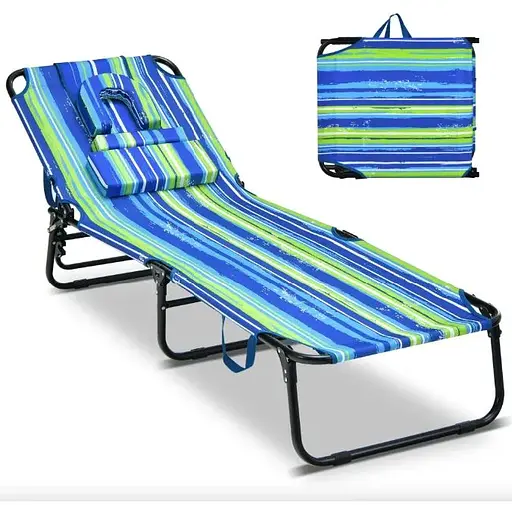 Шезлонг Costway Hanna розкладний з отвором для обличчя синьо-зелений - фото 4