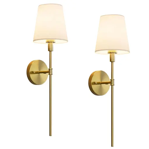 Настінні світильники Tipace із латуні з білою тканиною, 2 шт. Сучасні настінні бра для внутрішнього настінного кріплення