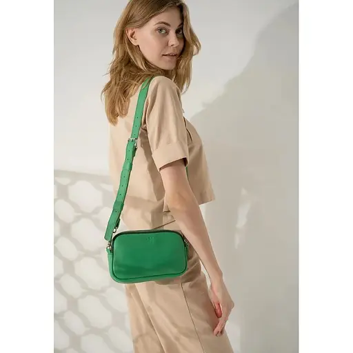 Жіноча шкіряна сумка поясна / кроссбоді Holly зелена - фото 1