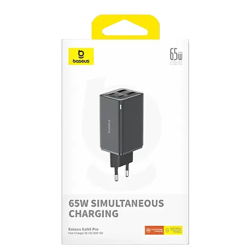 СЗУ Baseus GaN6 Pro OS 65W (2USB-A/2C) + кабель Type-C to Type-C (P10162701) - фото 3