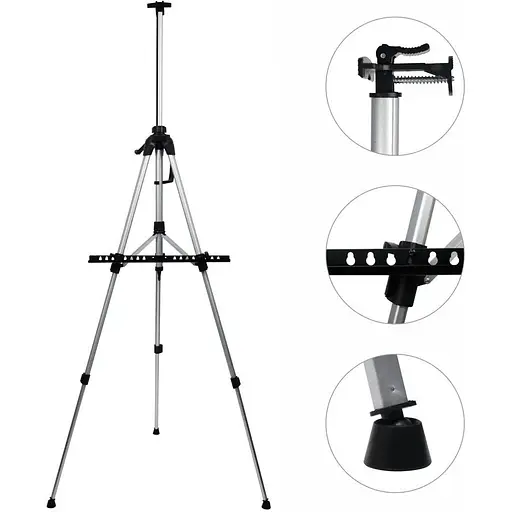 Мольберт-тринога D K ART & CRAFT алюмінієва срібна висота 138 см висота полотна 83 см (15304) 