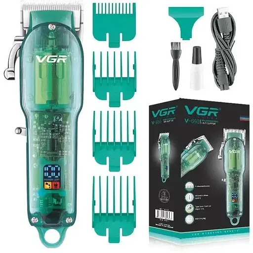 Професійна стрижкова машинка VGR Professional Clipper Transparent Green V-660 - фото 6