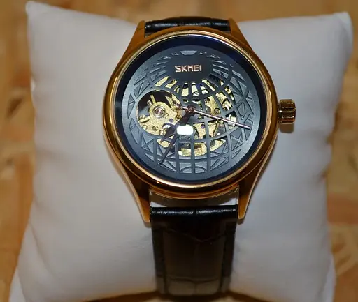 Чоловічий механічний годинник Skmei 9209 скелетон (Чорний) - фото 5